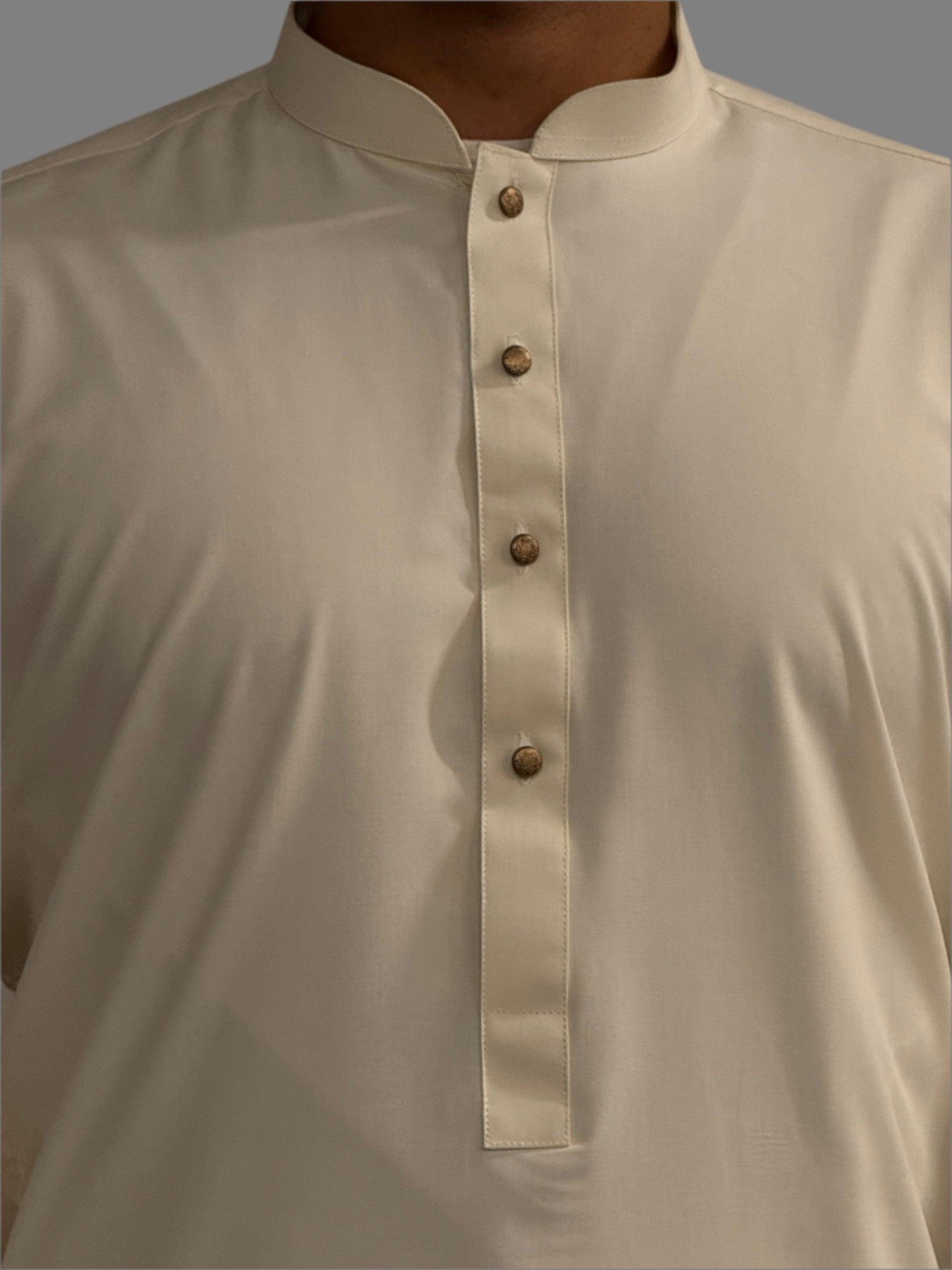 Men's Premium Trouser Kameez Plain Cream Close Up