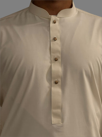 Men's Premium Trouser Kameez Plain Cream Close Up