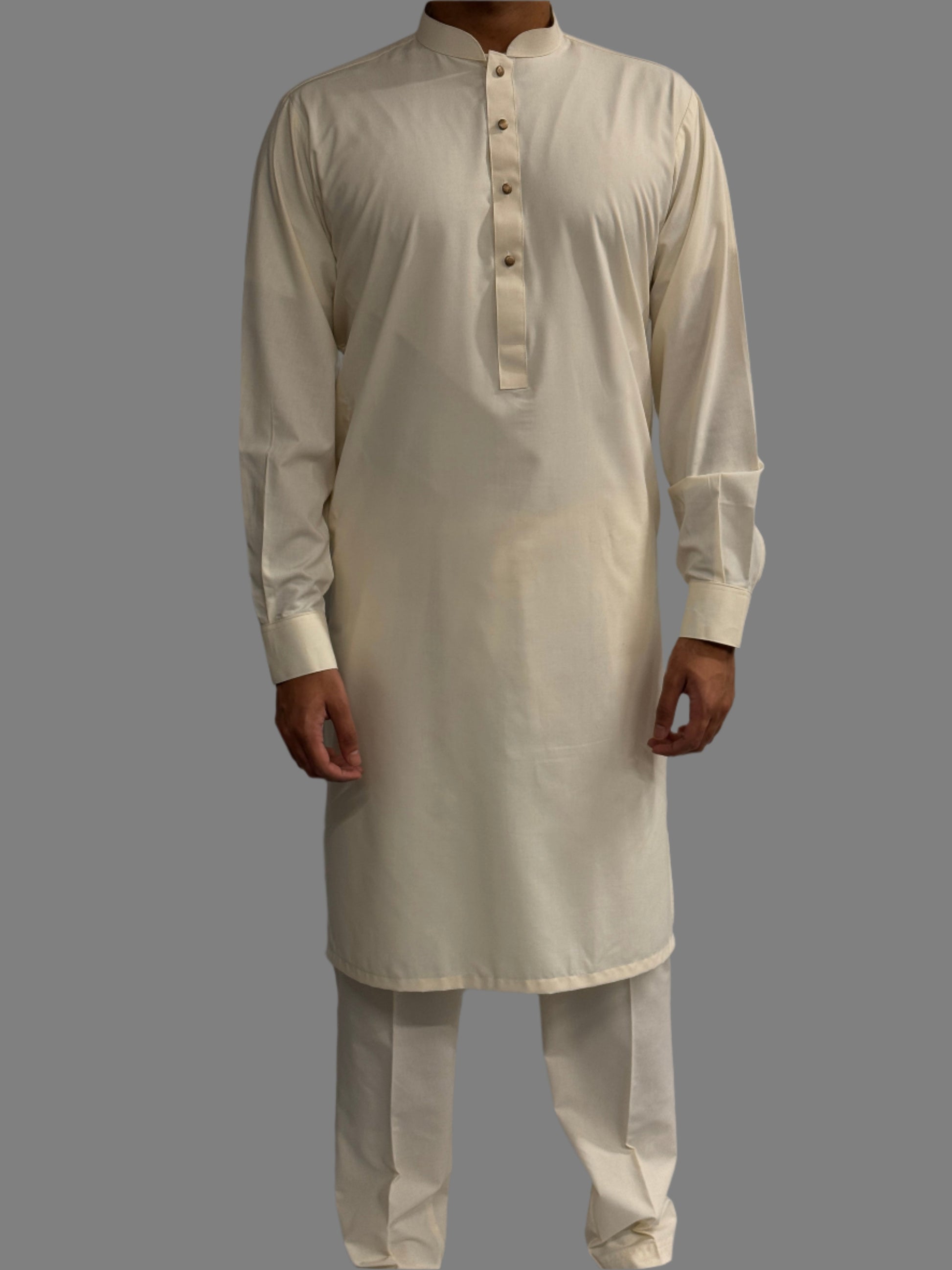 Men's Premium Trouser Kameez Plain Cream Front View