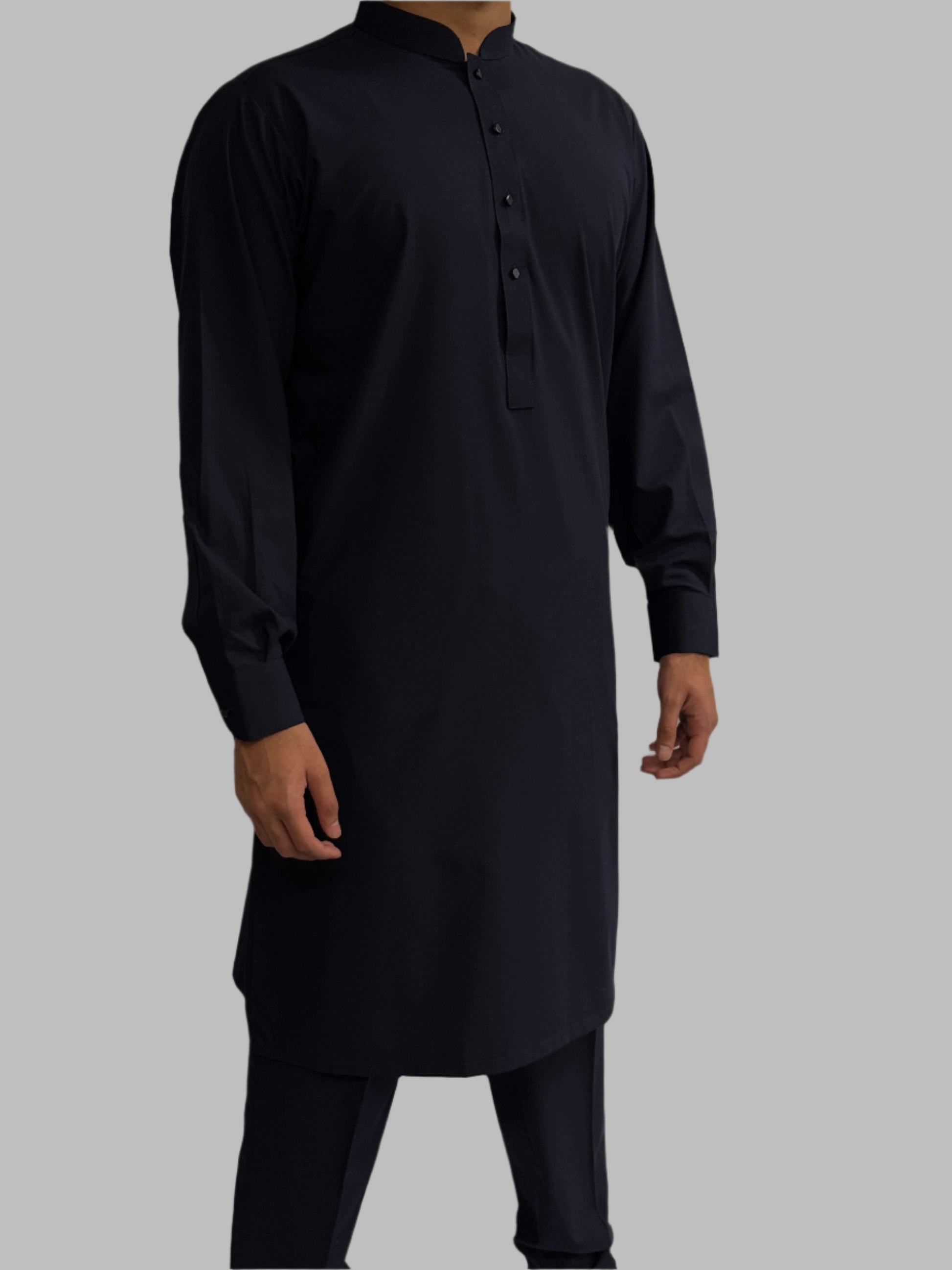 Men's Premium Trouser Kameez Plain Navy Side View