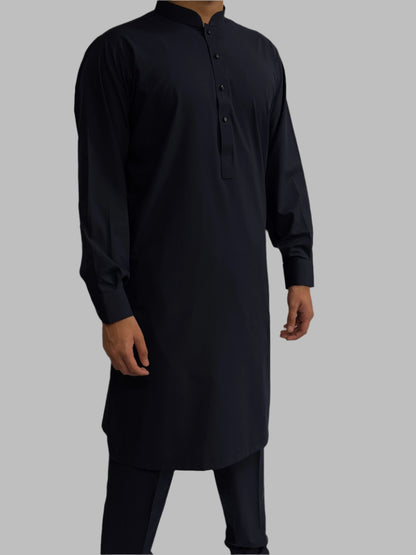 Men's Premium Trouser Kameez Plain Navy Side View