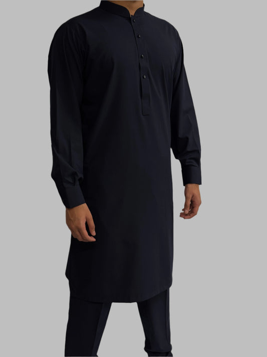 Men's Premium Trouser Kameez Plain Navy Side View