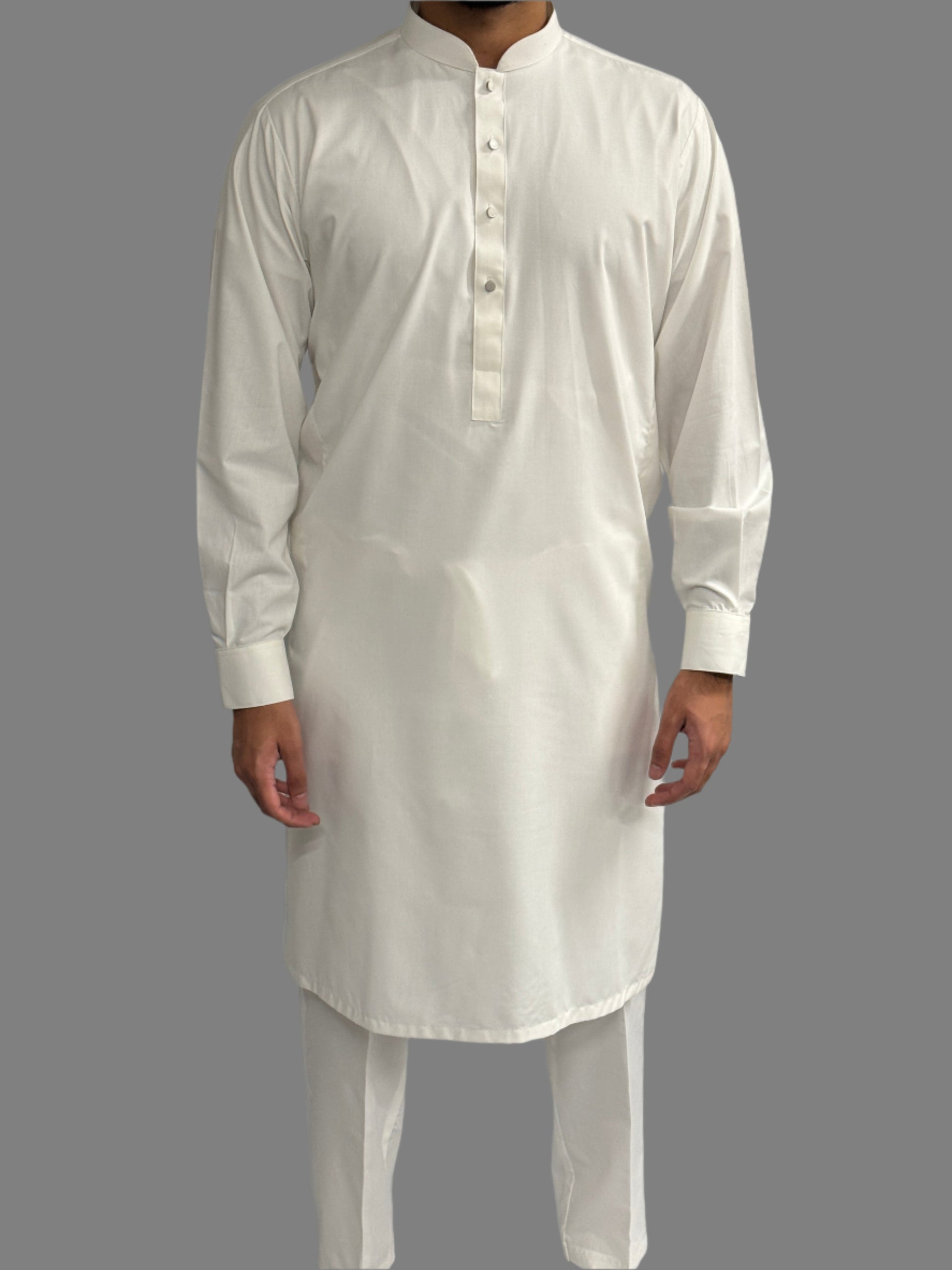Men's Premium Trouser Kameez Plain Off White Front View