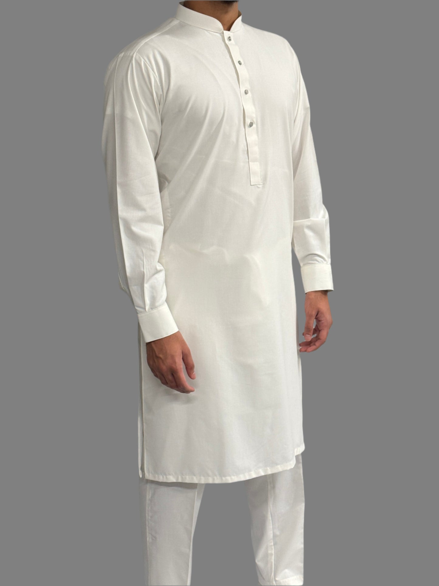 Men's Premium Trouser Kameez Plain Off White Side View