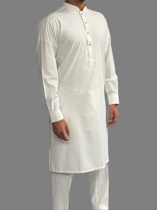 Men's Premium Trouser Kameez Plain Off White Side View