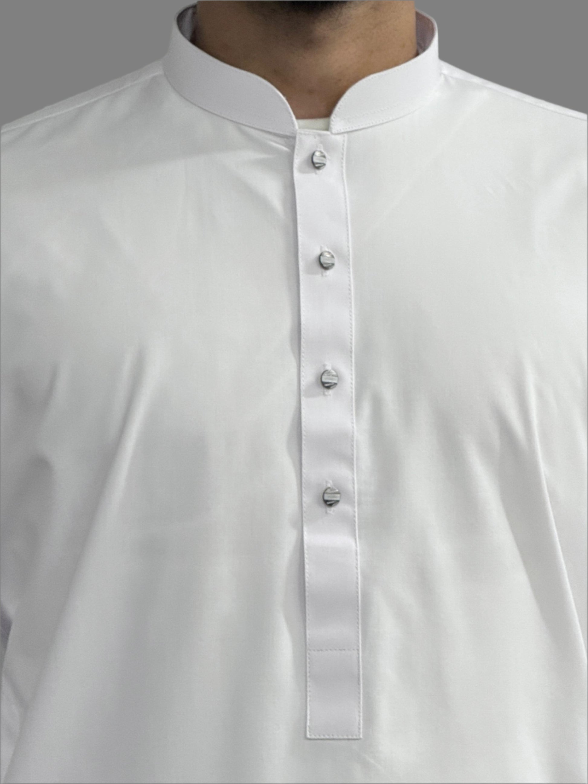 Men's Premium Trouser Kameez Plain White Close Up
