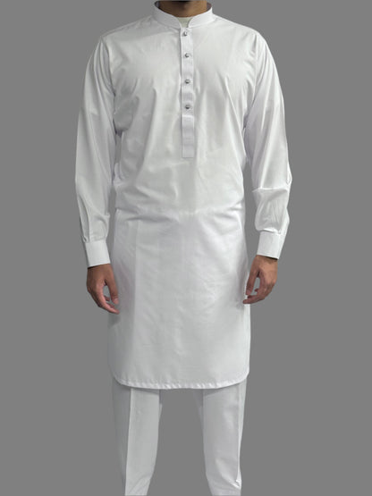 Men's Premium Trouser Kameez Plain White Front View