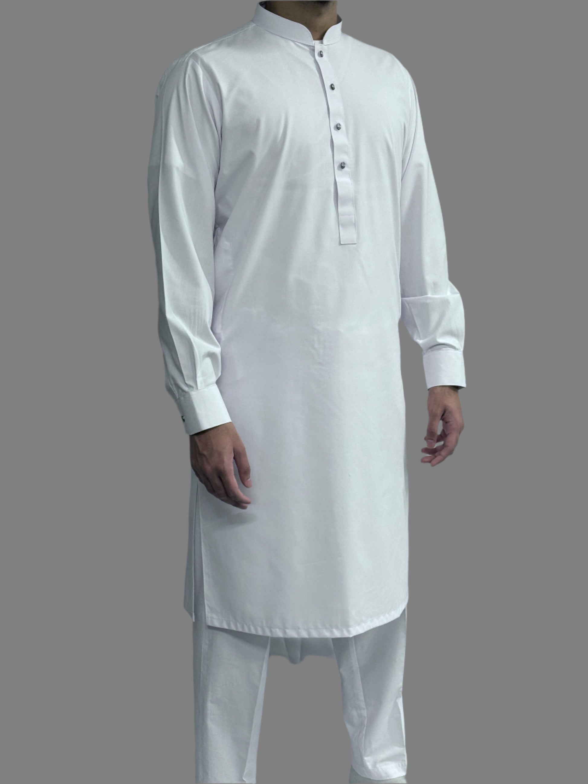 Men's Premium Trouser Kameez Plain White Side View