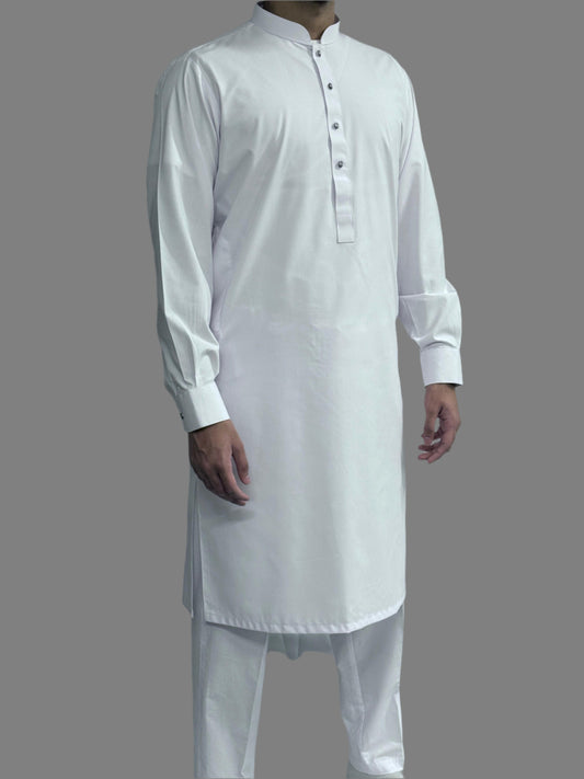 Men's Premium Trouser Kameez Plain White Side View