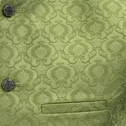 Men's Royal Design Pastel Green Jamawar Waistcoat Close Up