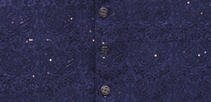 Men's Sequin Embroidery Jamawar Navy Paisley Design Waistcoat Fabric
