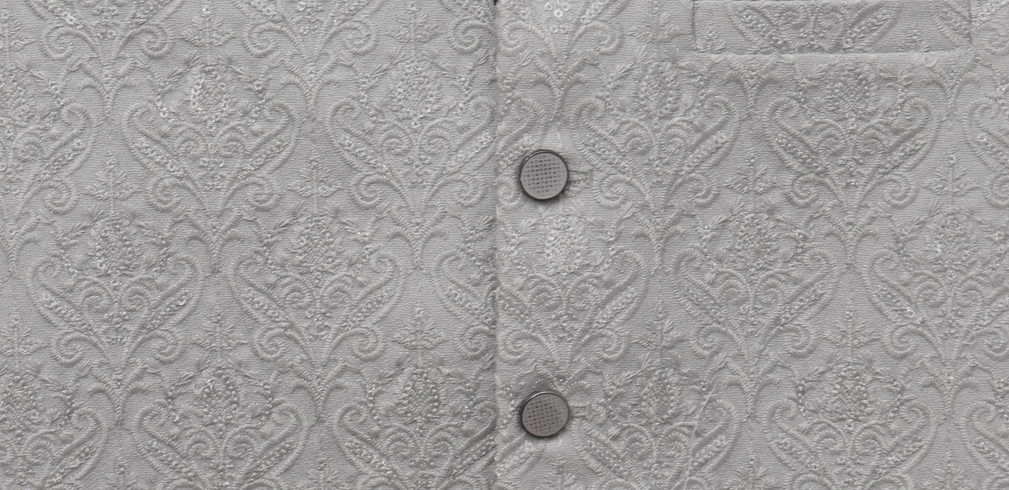 Men's Sequin Embroidery Jamawar Silver Crown Design Waistcoat Fabric