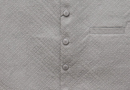Men's Sequin Embroidery Jamawar Silver Diamond Design Waistcoat Fabric