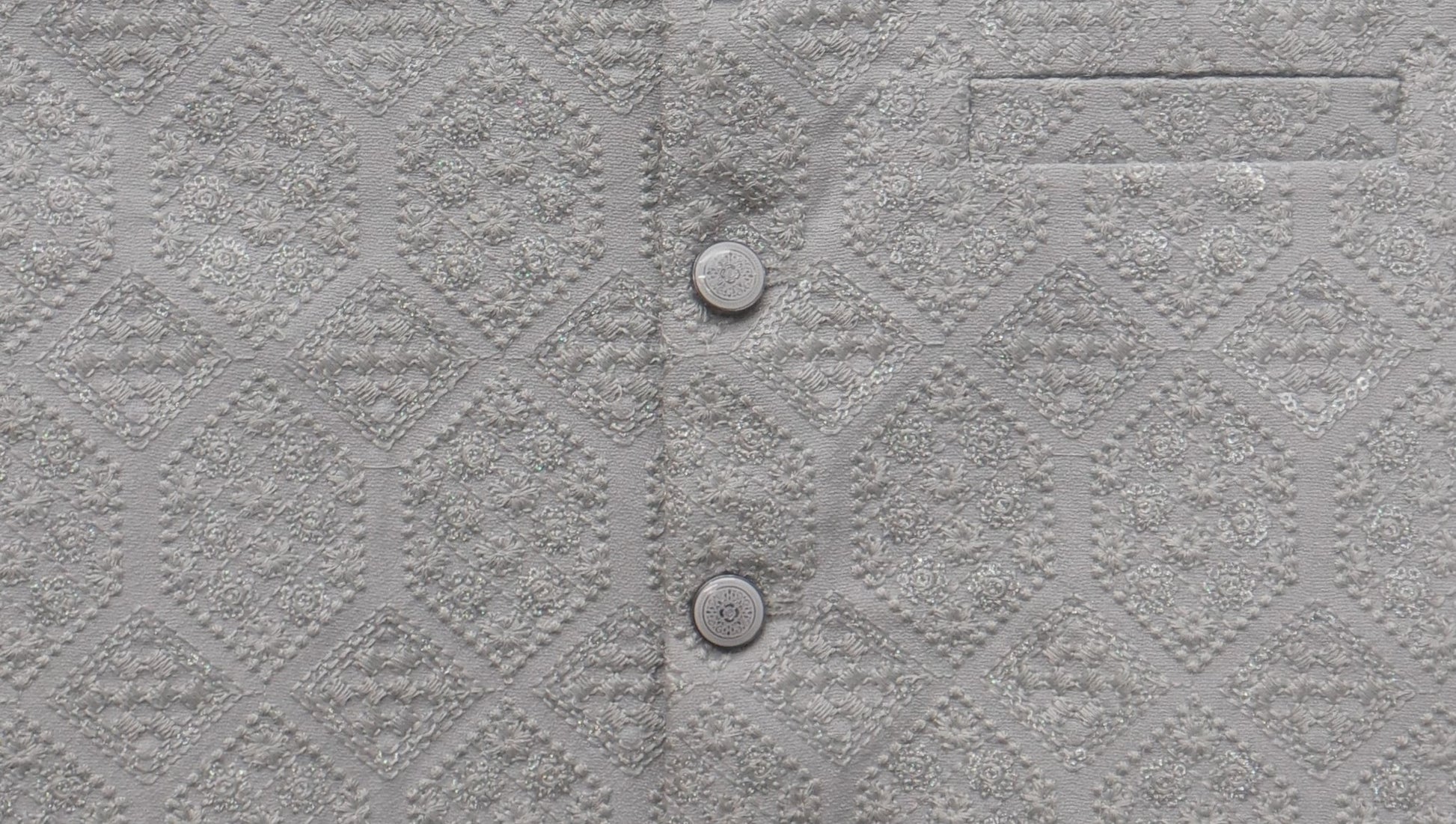 Men's Sequin Embroidery Jamawar Silver Hex Design Waistcoat Fabric