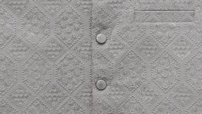 Men's Sequin Embroidery Jamawar Silver Hex Design Waistcoat Fabric