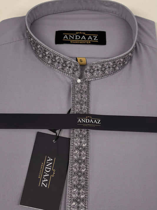 Men's Shalwar Kameez Light Purple with Multi Colour Placket Embroidery