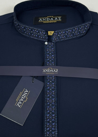 Boys Shalwar Kameez Navy with Multi Colour Placket Embroidery