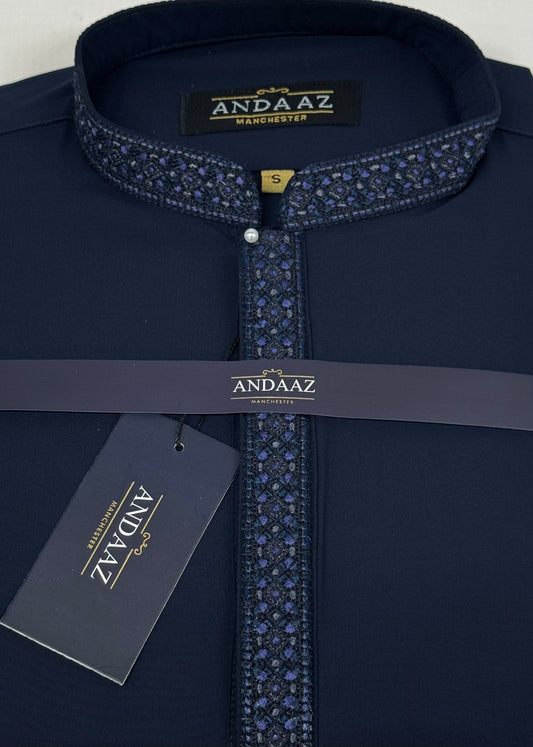 Boys Shalwar Kameez Navy with Multi Colour Placket Embroidery