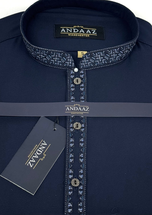 Boys Shalwar Kameez Navy with Multi Colour Split Placket Embroidery
