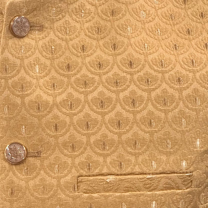 Men's Shell Design Pale Gold Jamawar Waistcoat Close Up