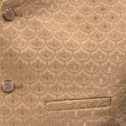 Men's Shell Design Pecan Jamawar Waistcoat Close Up