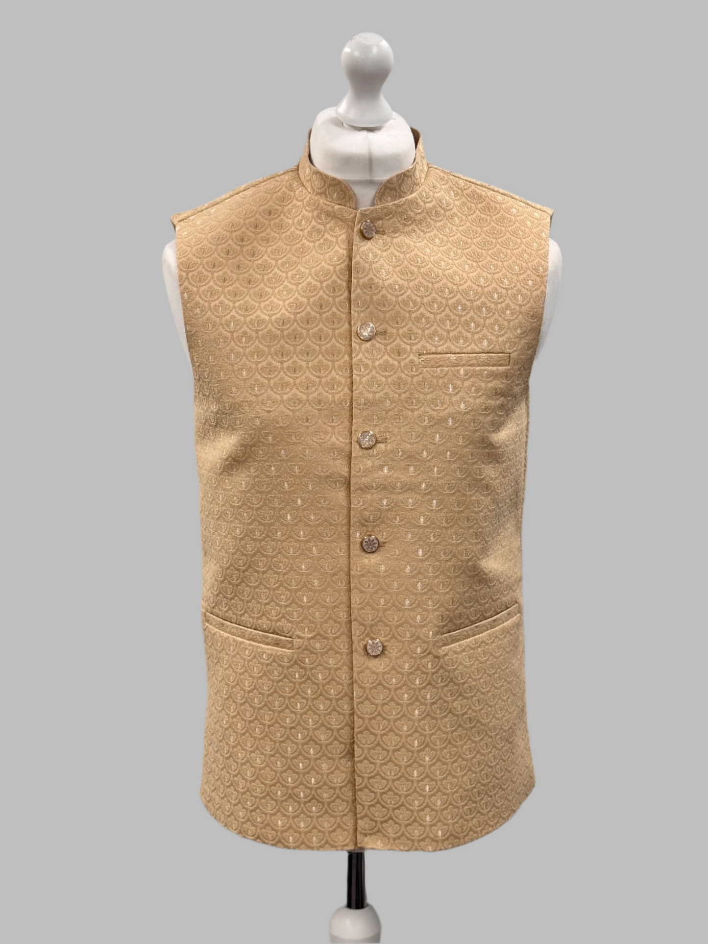Men's Shell Design Pecan Jamawar Waistcoat Front View