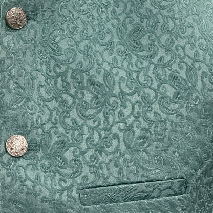 Men's Swirl Design Ocean Blue Jamawar Waistcoat Close Up
