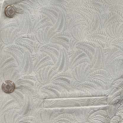 Men's Swirl Design Off White Jamawar Waistcoat Close Up