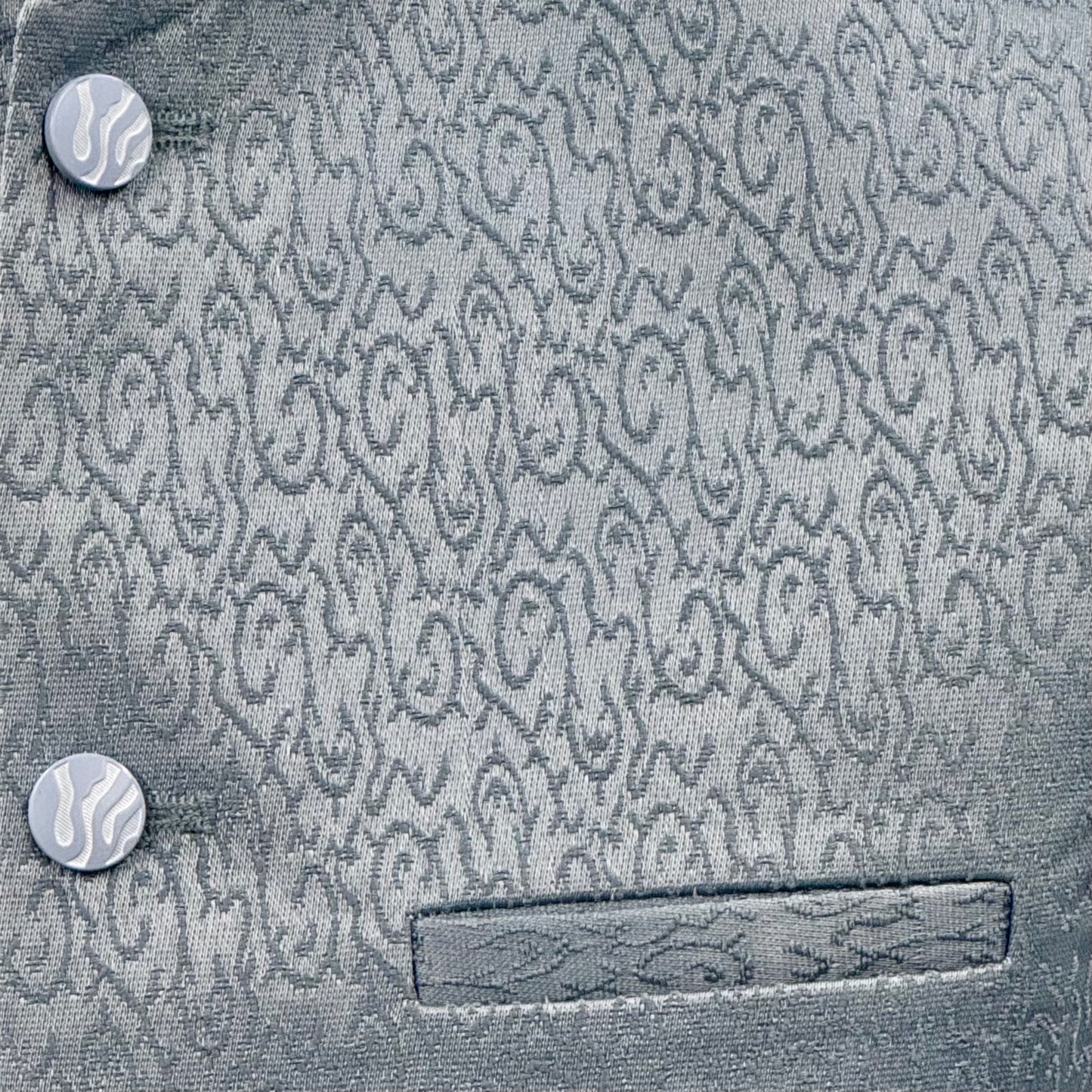Men's Swirl Design Pastel Blue Jamawar Waistcoat Close Up