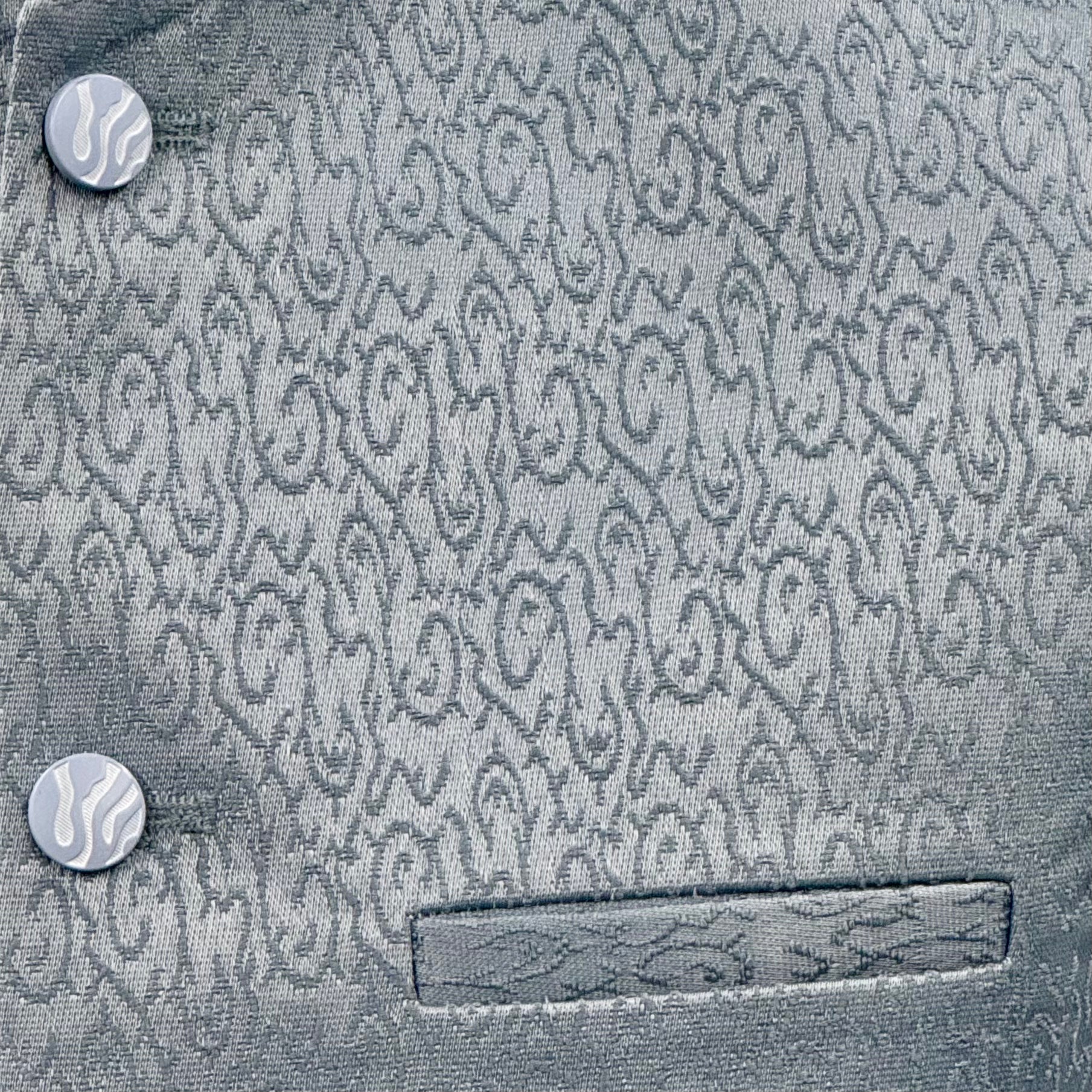 Men's Swirl Design Pastel Blue Jamawar Waistcoat Close Up