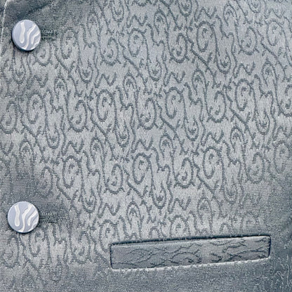 Men's Swirl Design Pastel Blue Jamawar Waistcoat Close Up