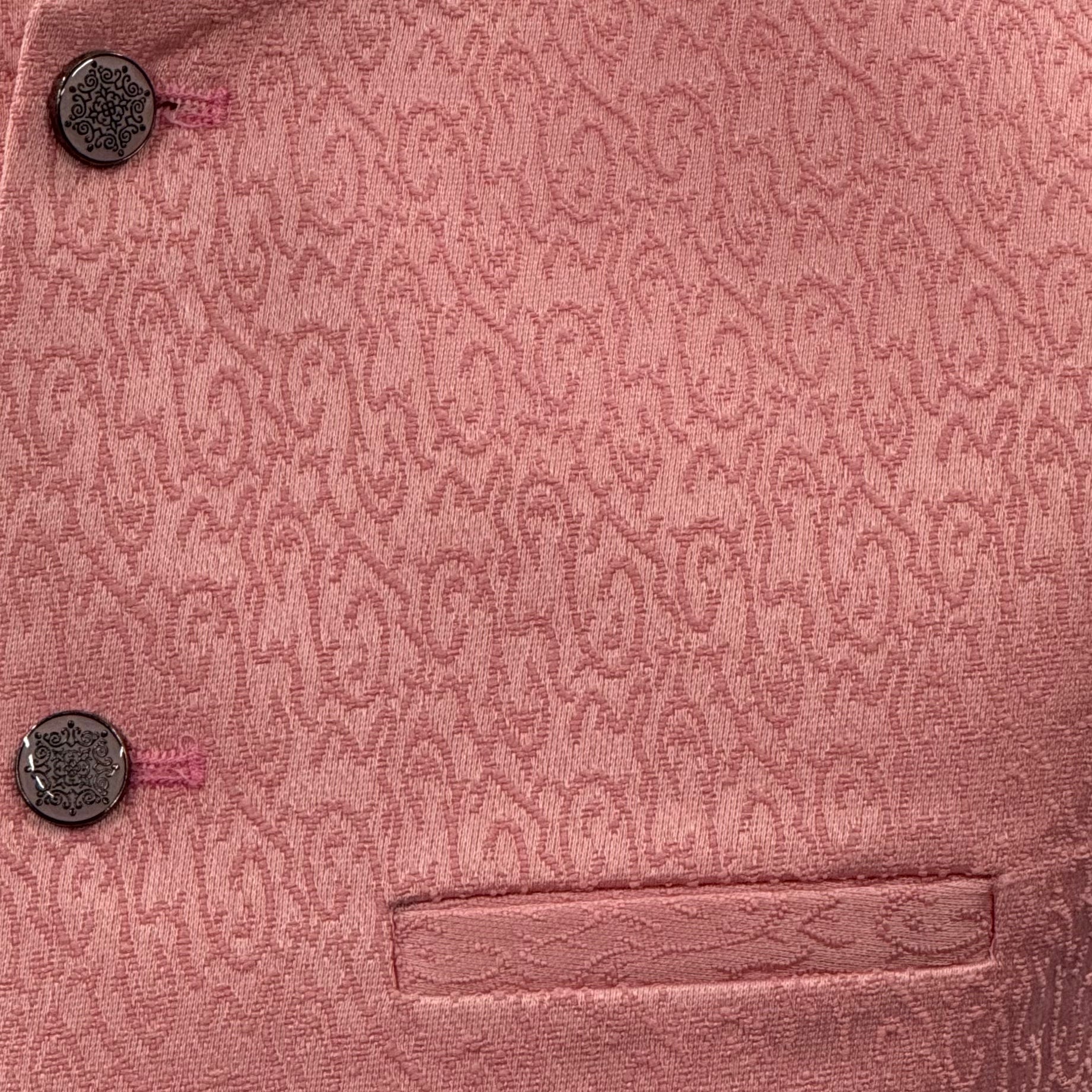 Men's Swirl Design Pastel Pink Jamawar Waistcoat Close Up