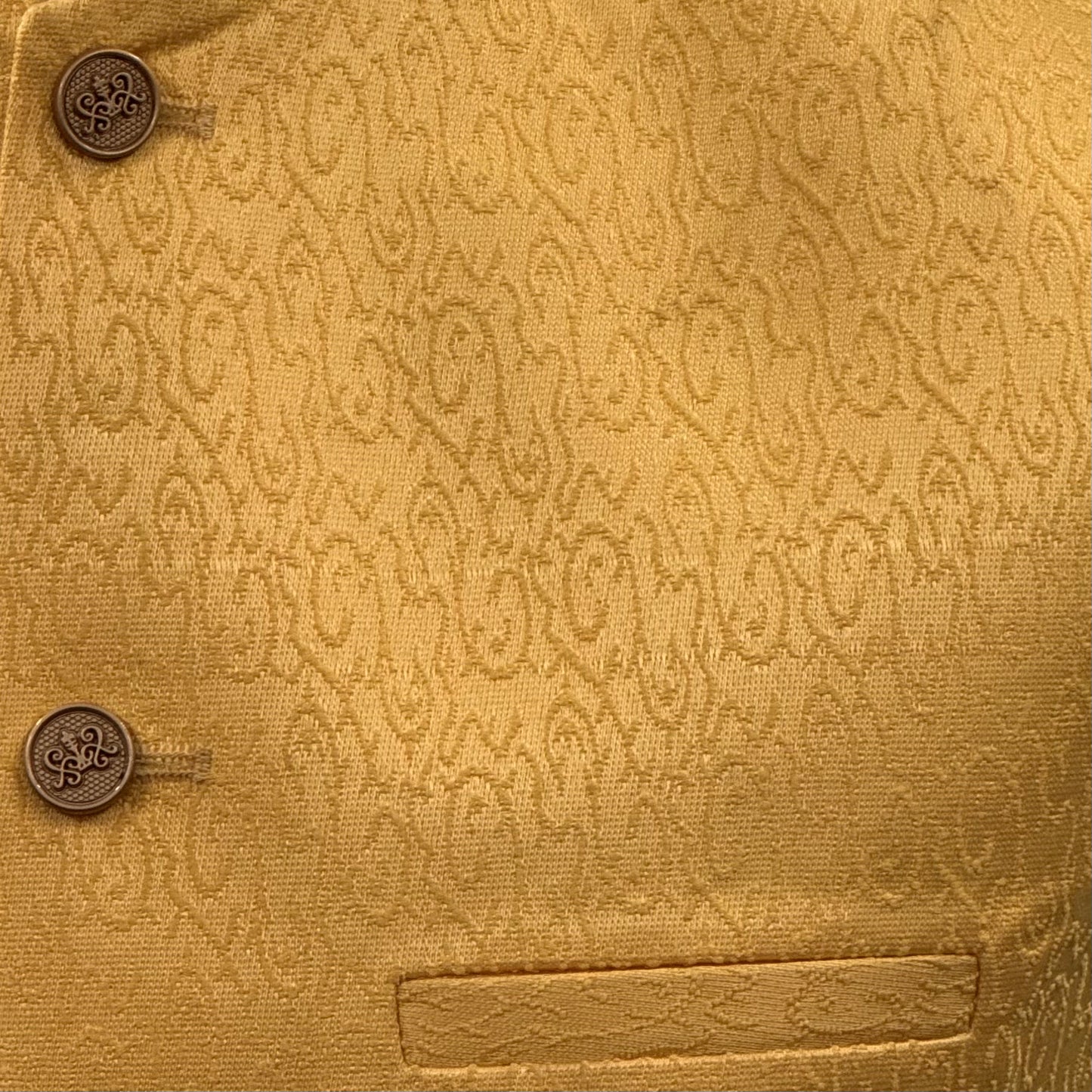 Men's Swirl Design Yellow Jamawar Waistcoat Close Up