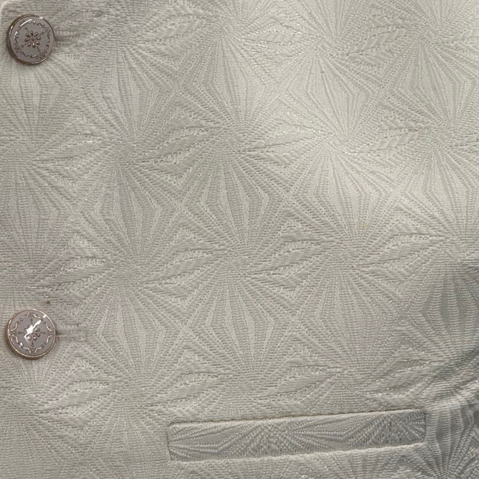 Men's ZigZag Design Off White Jamawar Waistcoat Close Up