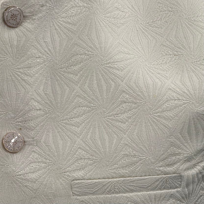 Men's ZigZag Design Off White Jamawar Waistcoat Close Up