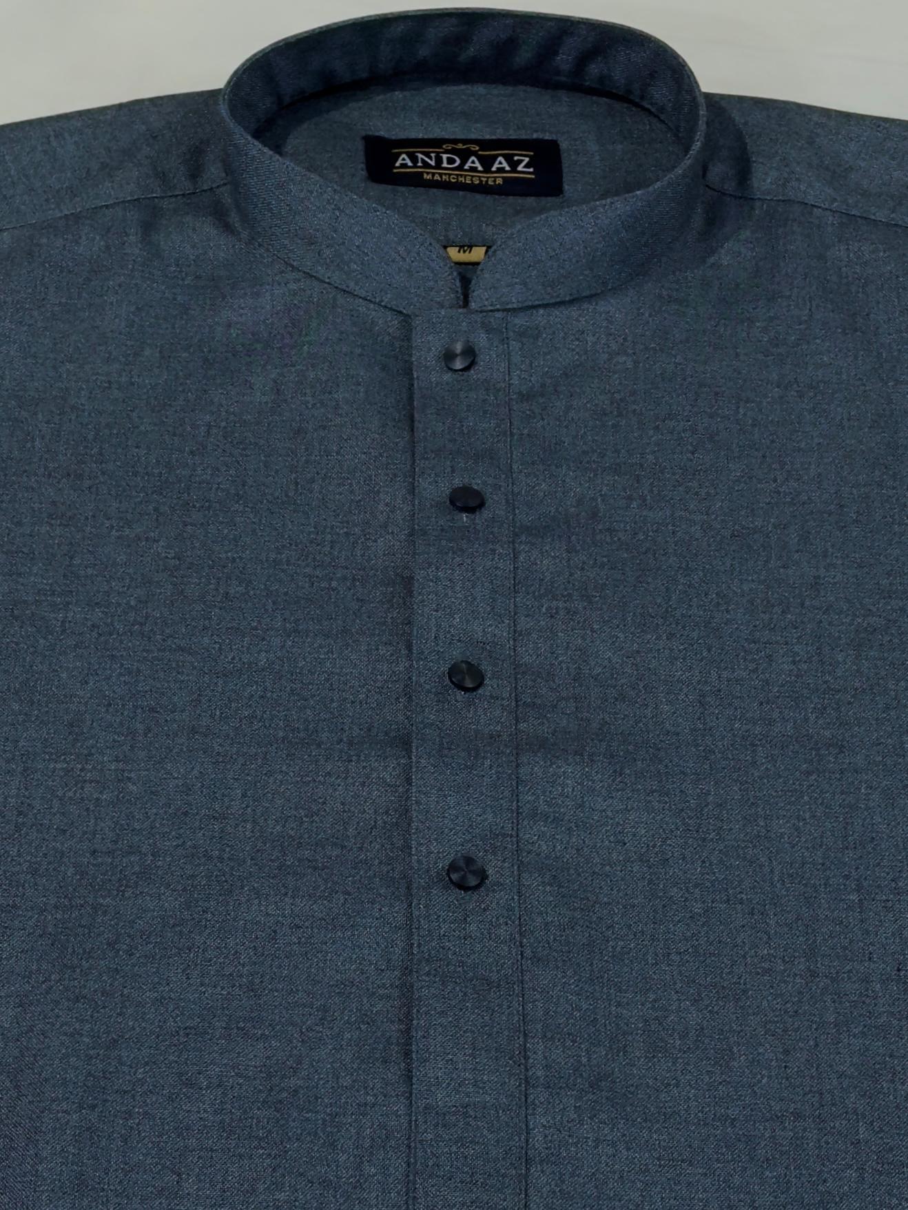 Men's Shalwar Kameez Merino Wool Blended Winter Material - Blue Grey