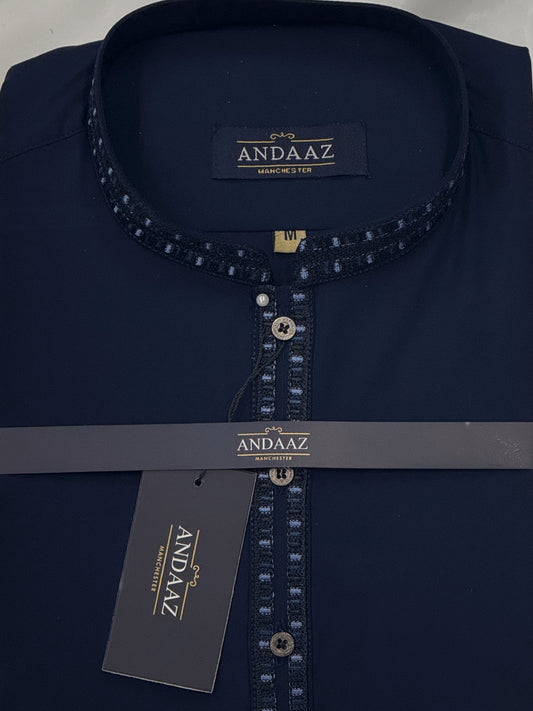 Men's Shalwar Kameez Navy with Multi Colour Split Placket Embroidery