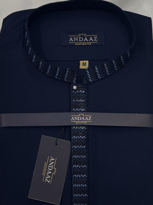 Men's Shalwar Kameez Navy with Zig Zag Placket Embroidery