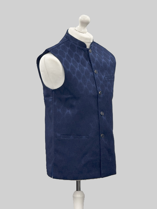 Men's Diamond Design Navy Jamawar Waistcoat