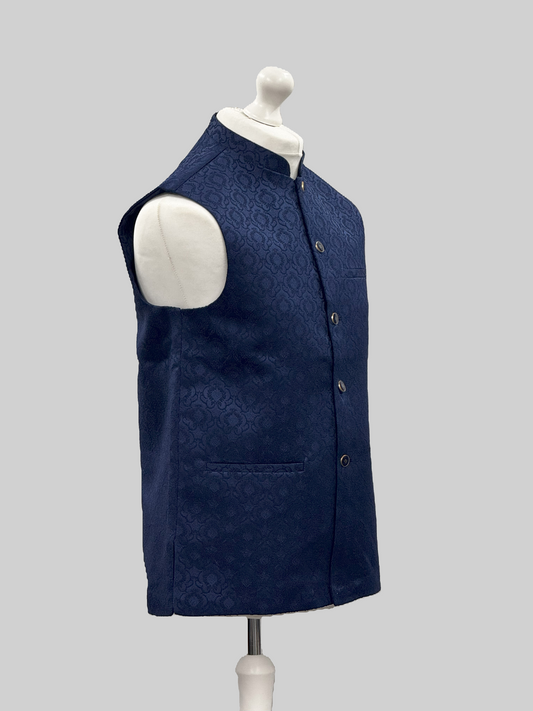 Men's Royal Design Navy Jamawar Waistcoat