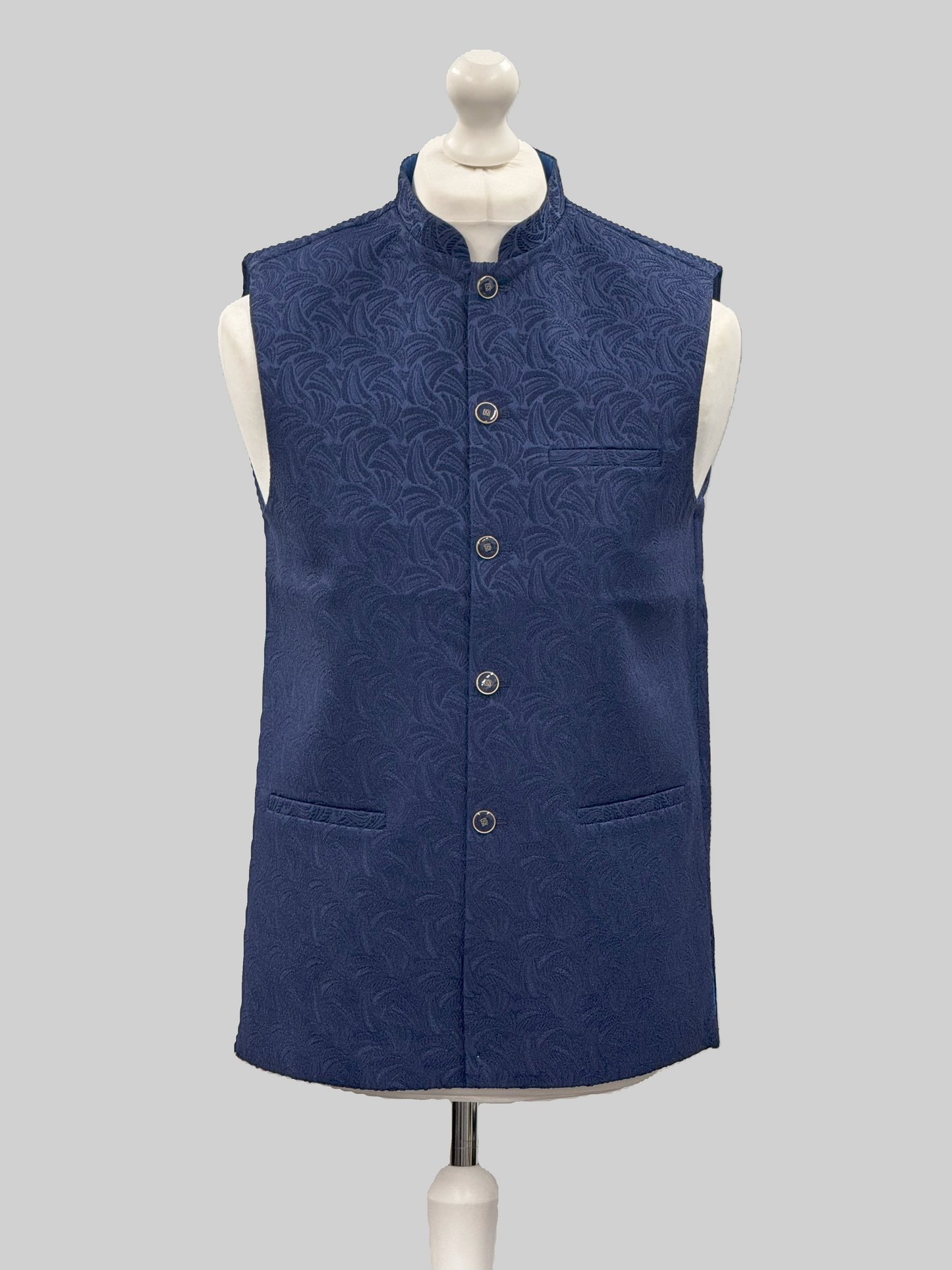 Men's Swirl Design Navy Jamawar Waistcoat