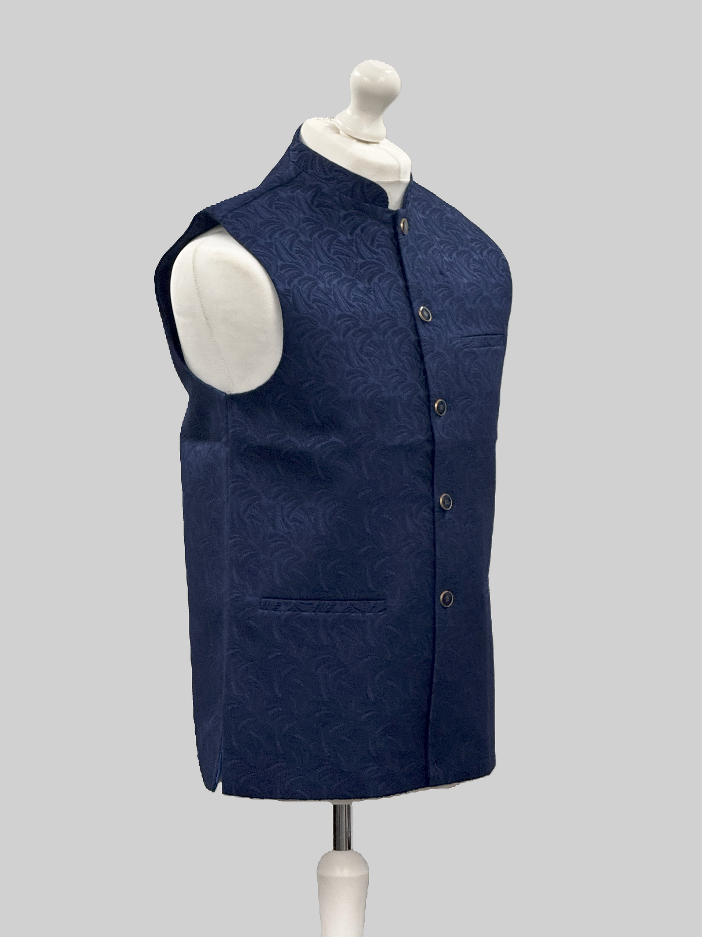 Men's Swirl Design Navy Jamawar Waistcoat