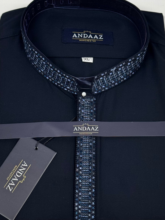 Navy with Multi Colour Placket Embroidery