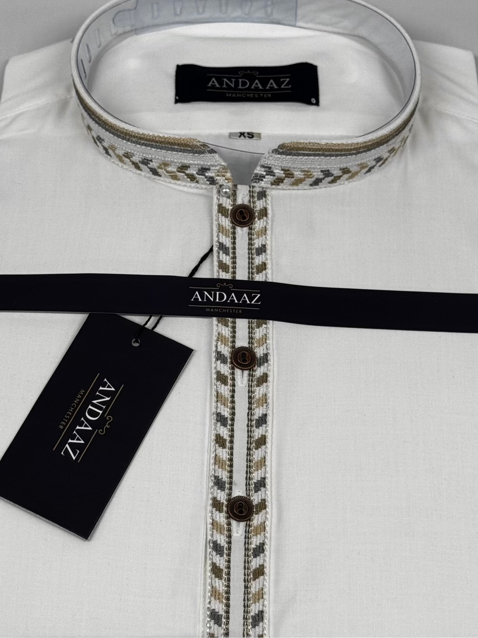 Off White with Zig Zag Split Embroidery