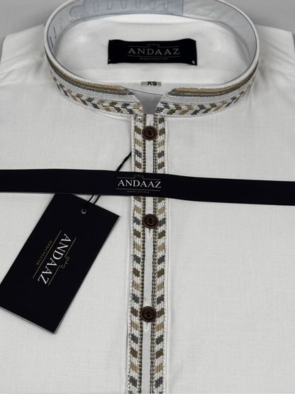 Off White with Zig Zag Split Embroidery