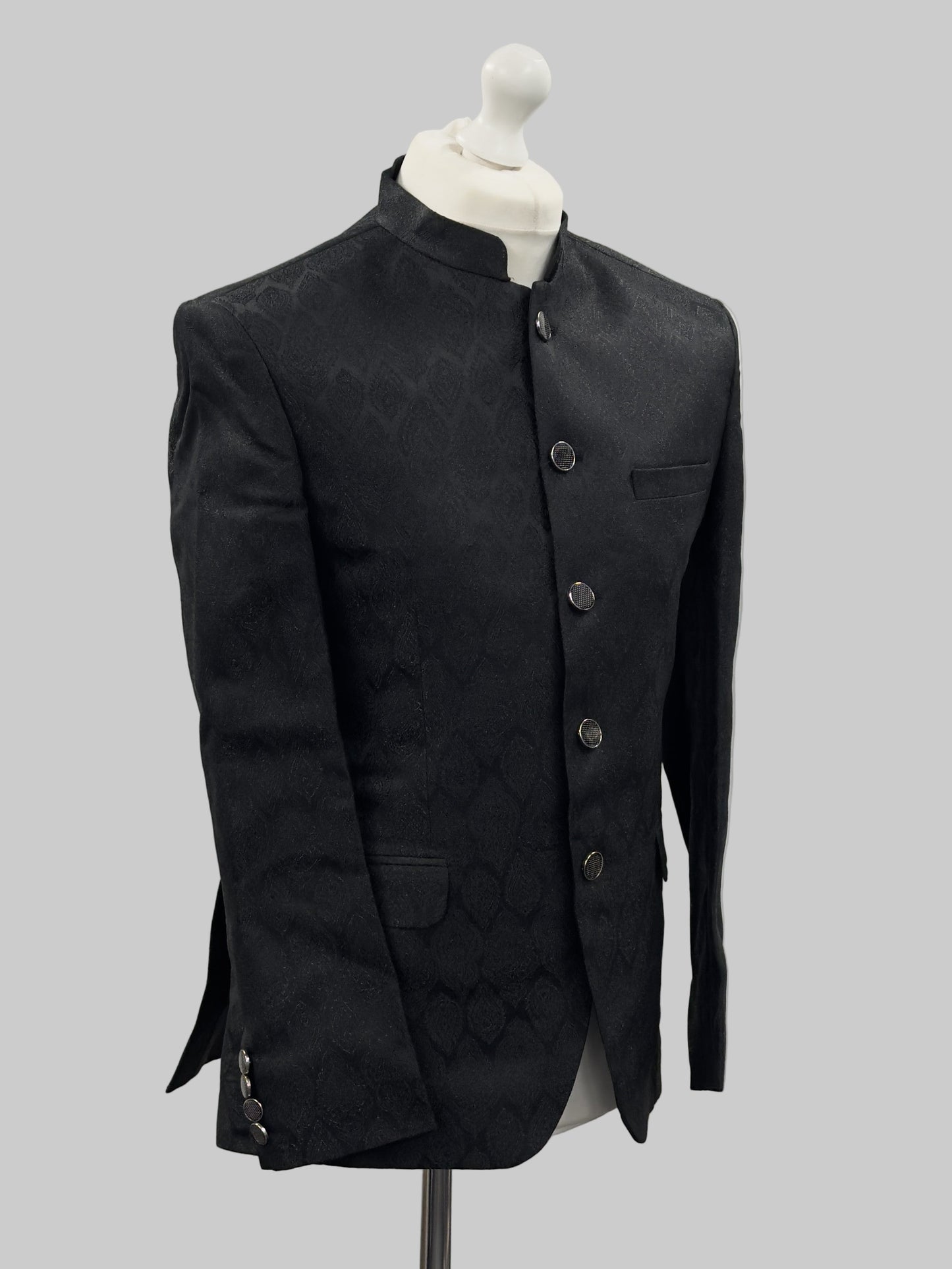 Paisley Diamond Black Jamawar Prince Coat Jacket Side
