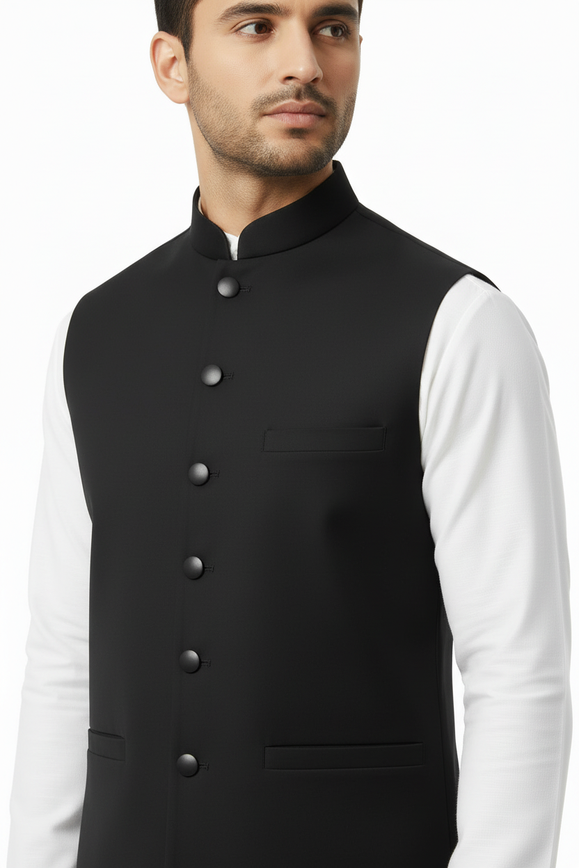 Plain Black Waistcoat - Side view