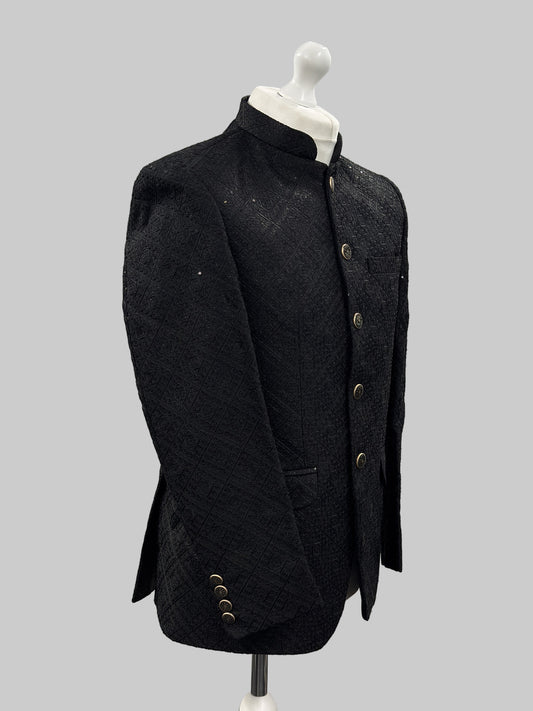 Prince Jacket Fancy Sequin Jamawar Black Diamond Side