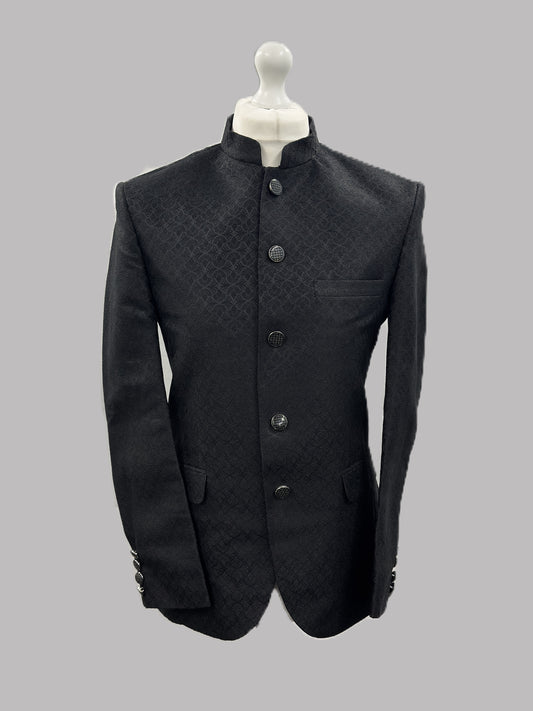 Prince Jacket Jamawar Black Small Fan Design