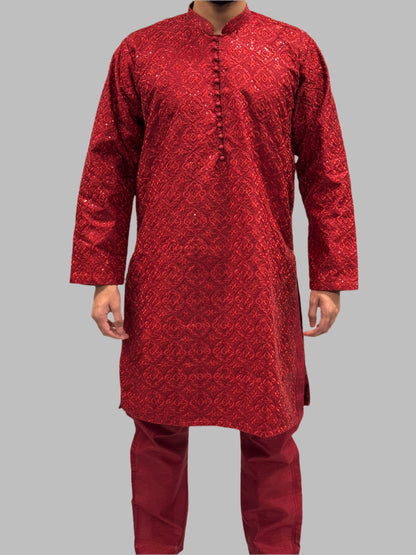 Sequin Embroidery Cherry Red Front View